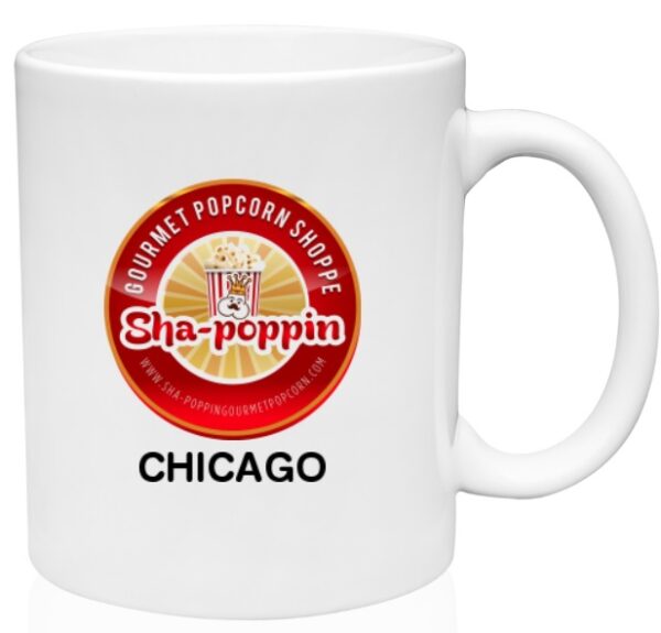 COFFEE MUG - SHA-POPPIN LOGO AND "CHICAGO" PRINT BELOW